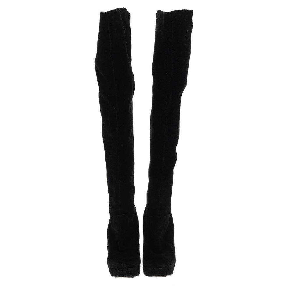 H by Halston Black Suede Over the knee boots Stiletto Platform Size 7.5 - Picture 3 of 6